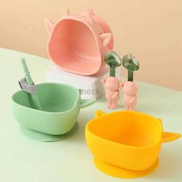 Cups Dishes Utensils Baby Silicone Suction Bowls for Kids Baby Feeding Tableware Spoon Children Dishes Kitchenware Infant Plates Anti Drop Tableware 240329