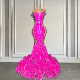 Party Dresses Gorgeous Mermaid Style Sheer Mesh Pink Sparkly Sequin Black Girls Long Prom 2024