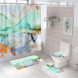 Shower Curtains Green Marble Curtain Set Non-slip Mat Toilet Seat And U-shaped Waterproof