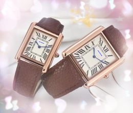 Rose Gold Silver Quartz Battery Watch Gentalmen luxury couple men women fashion black brown genuine leather belt square dial Female male clock metal case watches