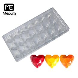 Meibum 21 Cavity Polycarbonate Chocolate Mould Heart Diamond Pattern Confectionery Baking Tray Candy Decorating Mould 240325