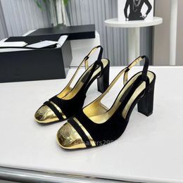 Designer ballet flat shoes luxury suspender sandals black and gold patchwork dress shoes Women thick high heel sandals