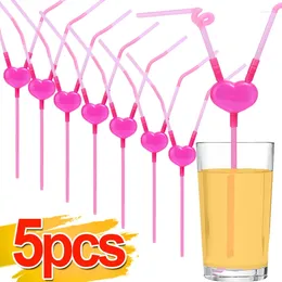 Disposable Cups Straws 1/5PCS Romantic Love Heart Double Straw Unique Flexible Drinking Tube Cocktail Fruit Juice Party Bar Supplies