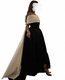 luxury Black White Satin Formal Lg Evening Dres Detachable Sweep Train Party Gown Vestido Saudi Arabric Prom Dr r1W2#