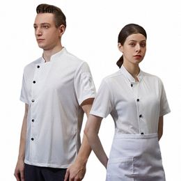 hotel Kitchen Chef Uniform Restaurant Breathable Cook Jacket Summer Catering Thin Short-Sleeved Men's Whole Network Overalls Q1wW#