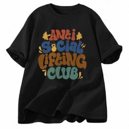 anti Social Lifting Club Plus Size Retro Tshirt Women Casual Cott Short Sleeve T-shirt Men Tee T Shirt Female Clothing Winter f3rq#