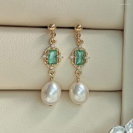 Stud Earrings WPB S925 Sterling Silver Women Pearl Green Diamonds Premium Jewelry For Girls Holiday Gifts Wedding