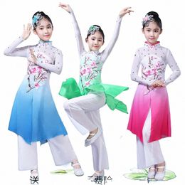 chinese style Hanfu new style children's classical folk dance s girls umbrella dance fan dance performance clothing F5F6#