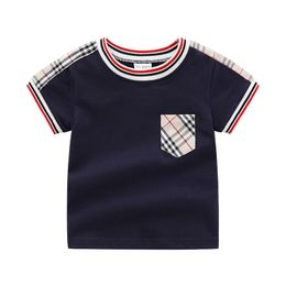 Little boys plaid T-shirt toddler kids stripe round collar short sleeve cotton Tees children casual tops summer baby designer clothes Z7406