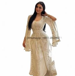 private Custom Luxury Kaftan Arabic Moroccan Dubai Abaya Evening Dres Muslim Lg Sleeve Ivory Women Wedding Party Gowns d01B#