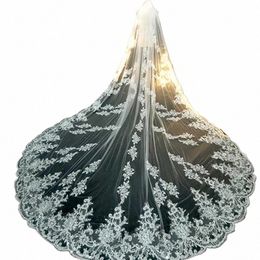 luxury Lg Bridal Veil White Ivory Wedding Veils With Comb Lace Edge Applique Elegant Cathedral Length Wedding Accories W95Q#