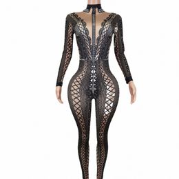 sparkling Rhineste Jumpsuit Crystal Skinny Bodysuit Women Party Latin Dance Outfit Club Stage Catwalk Show Costume Lianti u1Jm#