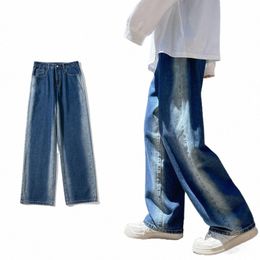 2024 spring new style Gradient Color Baggy Jeans for Men Trendy casual pants Korean style wide-leg floor-length trousers c9fJ#