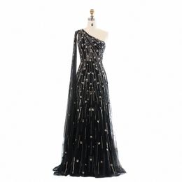shar Said Luxury Beaded Black One Shoulder Evening Dres with Cape Sleeve Sage Green Lilac Women Wedding Party Gowns SS182 V5Dc#
