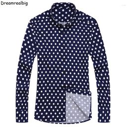 Men's Casual Shirts Men Polka Dot Long Sleeve Shirt Button Down Collar 2024 Mercerized Cotton Mens Round Dots Printed
