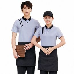 waiter Workwear T-shirt Short Sleeve Summer Breathable Catering Restaurant Hot Pot Staff Clothing Milk Tea Hamburger Work Clothe j6kK#