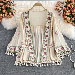 Women's Knits Summer Women Cardigan Embroidery Flower Clothing Pull Femme V-neck Fashion Casual Tassels Oversized Sweater Tops 2024 Ropa