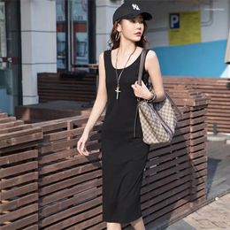 Casual Dresses Summer Dress Women 2024 Black Cotton Long For Large Size Slim Thin Bottom Clothing Korean