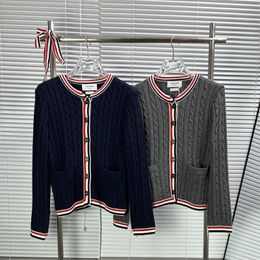 New version of women's striped jacquard casual small fragrant round neck cardigan