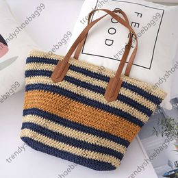 Striped Totebag Fashion Womens Shoulder Handwoven Large Capacity European and American Handbags Factory Directly Supply Summer Beach Bag