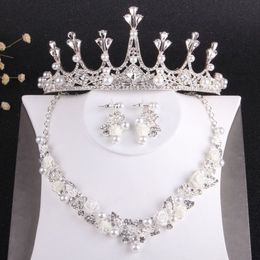 Charming Silver Crystals Bridal Jewelry Sets 3 Pieces Suits Necklace Earrings Tiaras Crowns Bridal Accessories Wedding Jewelry Set252W