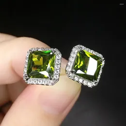 Stud Earrings Square Green Gemstones Agate Emerald Crystal Zircon Diamonds For Women 18K White Gold Filled Jewellery Accessories