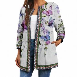 overcoat for Women Butterfly Print Retro Loose Ethnic Colourful Vintage Cardigan Coat Spring Autumn Jacket U1Id#