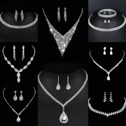 Valuable Lab Diamond Jewellery set Sterling Silver Wedding Necklace Earrings For Women Bridal Engagement Jewellery Gift n2bY#