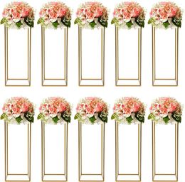 Vases 10Pcs Wedding Flower Stand 23.6inch Gold Vase Metal Column For Tables Geometric Centrepiece