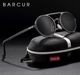 BARCUR New Retro Aluminum Sunglasses Polarized Lens Vintage Eyewear Accessories Sun Glasses Driving Men Round Sunglasses3467663