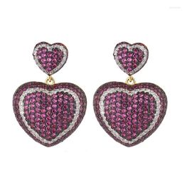 Dangle Earrings Luxury Heart Pendant Micro-inlay CZ Drop Earring Beautiful Anniversary Women Jewelry Gift Wedding Bridal