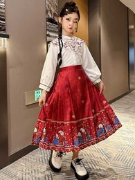 Girls Spring and Autumn Hanfu Horse Face Skirt Set New Childrens Chinese Style Dress Tang