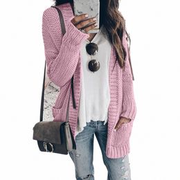 plus Size Cardigan Women Lightweight Lg Sleeve Open Frt Knit Sweater Cardigan Loose Solid Lg Outerwear With Pockets N6Pj#