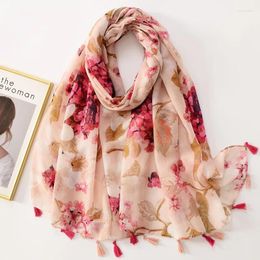 Scarves Pink Sweet Embroidery Ball Flower Tassel Scarf Cotton Hand Feel Fresh And Thin Travel Pography Decoration Shawl