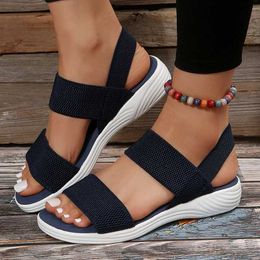 Sandals Womens Knitted Elastic Cloth Wedge Lightweight Walking Plus Size Comfortable Summer 2023 H240328KEAZ