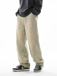 Men's Pants Han Lu Pleated Design Straight Leg Jeans For 2024 Spring/summer American High Street Work Long