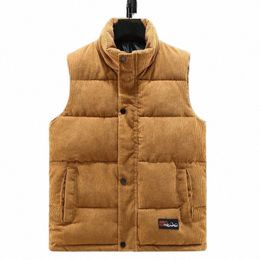 2024 New Vest Jacket Men's Autumn Winter Warm Sleevel Coat Stand Collar Padded Waistcoat Corduroy Work Wear Male Clothes 5XL T7l7#