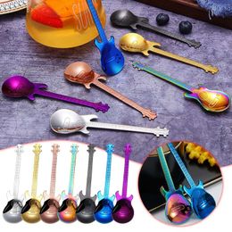 Coffee Scoops Stainless Steel Guitar Spoon Stirring Titanium Plated Ice Bar Music Creative Small Teal Table