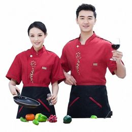 chef Short Sleeve Hotel Kitchen Clothes Workwear Uniform Summer Barbecue Hot Pot Restaurant Waiter H90t#