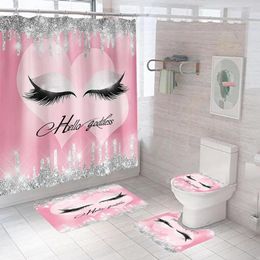 Shower Curtains Stylish Rose Gold Eyelash Makeup Print Bath Curtain Comfortable Mat Set Polyester Room Decorative Toilet Rugs Carpet