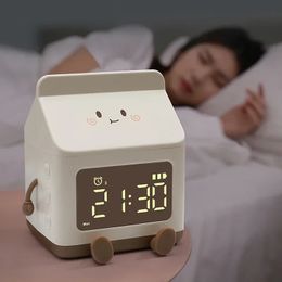 Cute Creative Milk Carton Electronic Alarm Clock for Students Girl Mini Timing Childrens Cartoon Bedroom Wake Up Table Clock 240326
