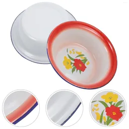 Dinnerware Sets 5pcs Enamel Bowl Vintage Pattern Mixing Serving Old-fashioned Basin