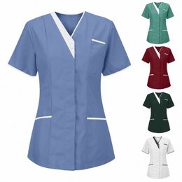 women Tops Nurses Uniform Short Sleeve V-neck Top Working T-shirt Summer Workwear Tops 2022 Plus Size Short Sexy Nursing Uniform U7Lo#