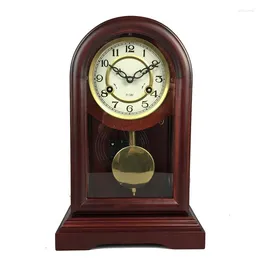 Table Clocks Solid Wood Mechanical Desk Clock Old Fashioned Winding Retro Timekeeping Pendulum Decoration D718W