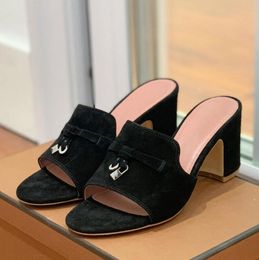 LP Woman sandal Charms suede Mules Slippers Slides chunky block heels open-toewomen Luxury Designers Genuine leather outsole Casual Party shoes factory