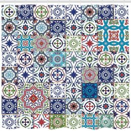Shower Curtains Patchwork Decor Theme Mosaic Ceramic View Moroccan Tile Traditional Art Print Eastern Style Curtain Bath Decorations
