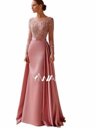 modest O-neck Lg Sleeve Mother Of The Bride Dr For Wedding Classic Lace Appliques Prom Dr Elegant Satin Evening Gown N0ib#