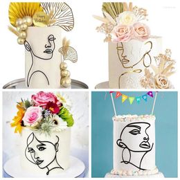 Party Supplies 2024 Portrait Happy Birthday Cake Topper Gold Black Abstract Art Acrylic Boys Girls Toppers Girl Dessert Decoration