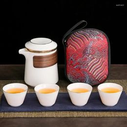 Teaware Sets White Porcelain Tea Cups 1 Pot 4 Cup Mug Of Ceremony Teapot Chinese Portable Travel Set Ceramic With Bag