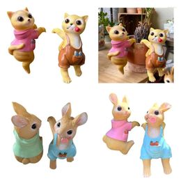 Garden Decorations 2Pcs Cute Animal Figurines Plant Pots Hanging Climbing Rabbits Sculpture Outdoor Statues Y5GB